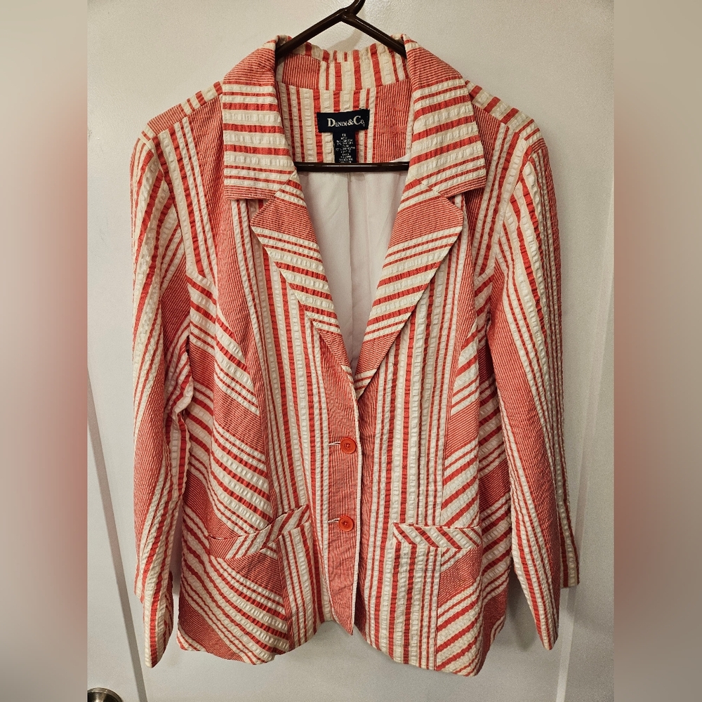 NWOT - Denim&Co. Seersucker Candy Striped Blazer - Size 1X